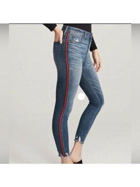 Abercrombie & Fitch A&F Simone High Rise Ankle Tuxedo Red Stripe Jeans Size 6